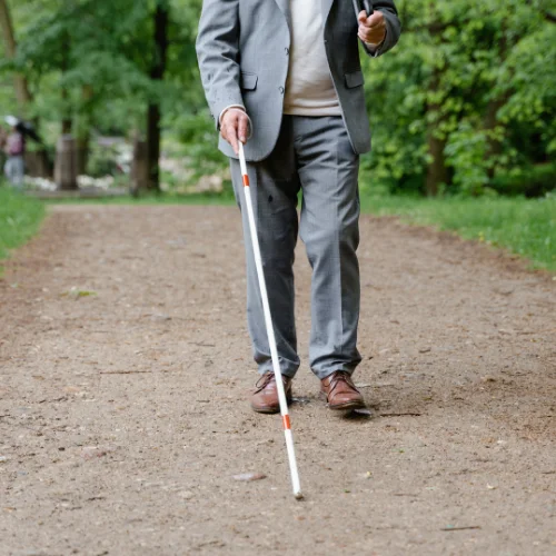 blind person walking