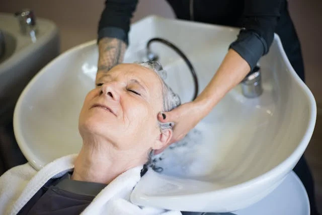 senior woman bathing