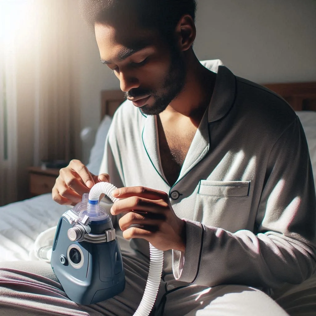 cleaning a CPAP machine with a brush