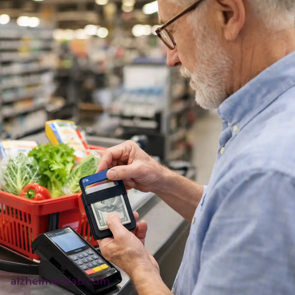 older man paying in a shop