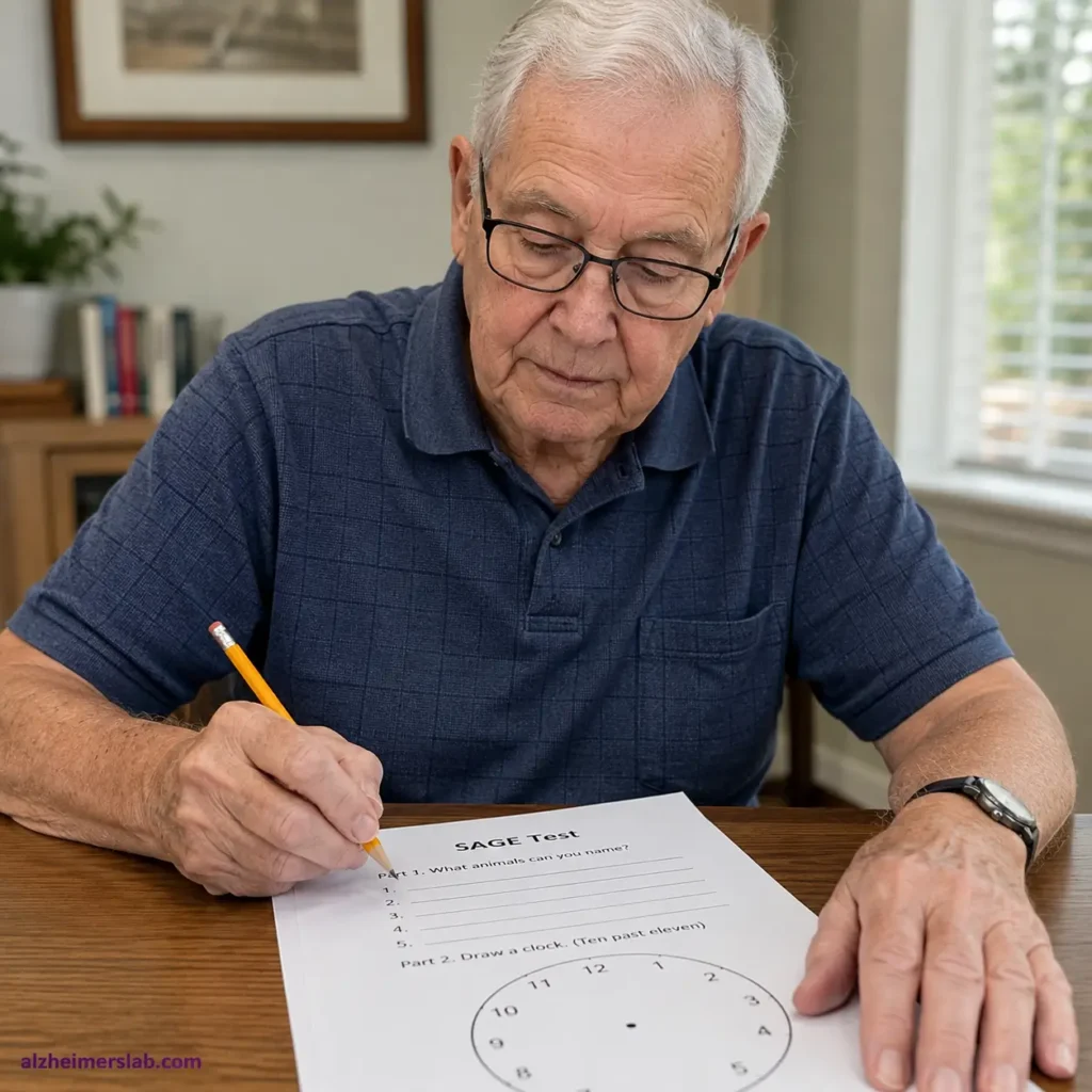 Elderly man focused on cognitive test