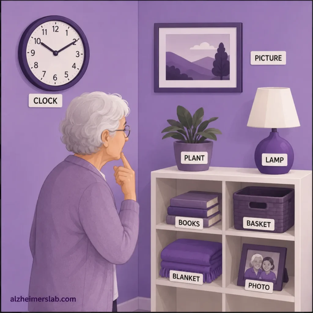 Memory aid in a purple room